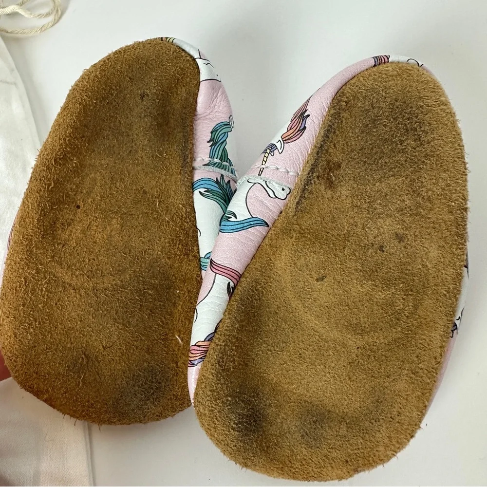 UNICORN 🦄 Mon Petit Shoes T-Straps Soft Soled‎ Leather Baby Toddler Size 4 Pink